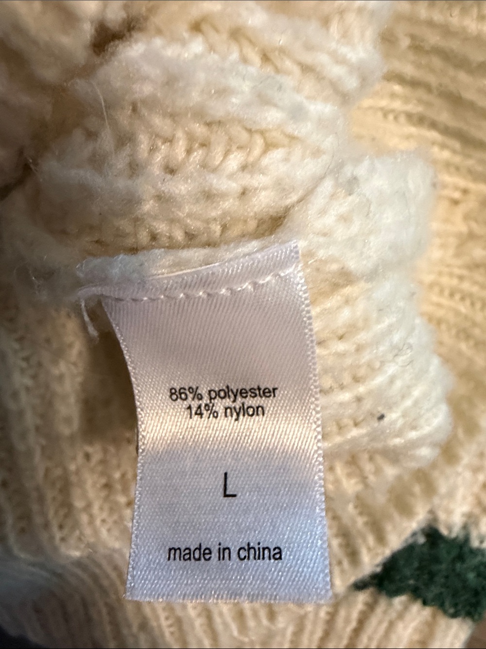 Women’s Cream Crewneck Sweater with Green Stripes - Picture 3 of 3